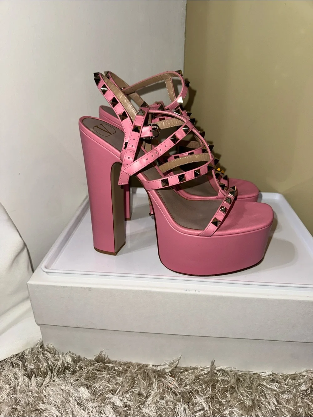 Valentino Garavani Pink Studded Platform High Heel Sandal